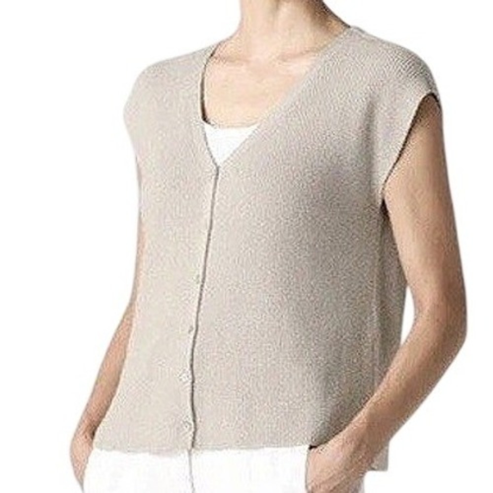 Eileen Fisher Organic‎ Cotton Crepe V-Neck Top Vest Bone Womens Large